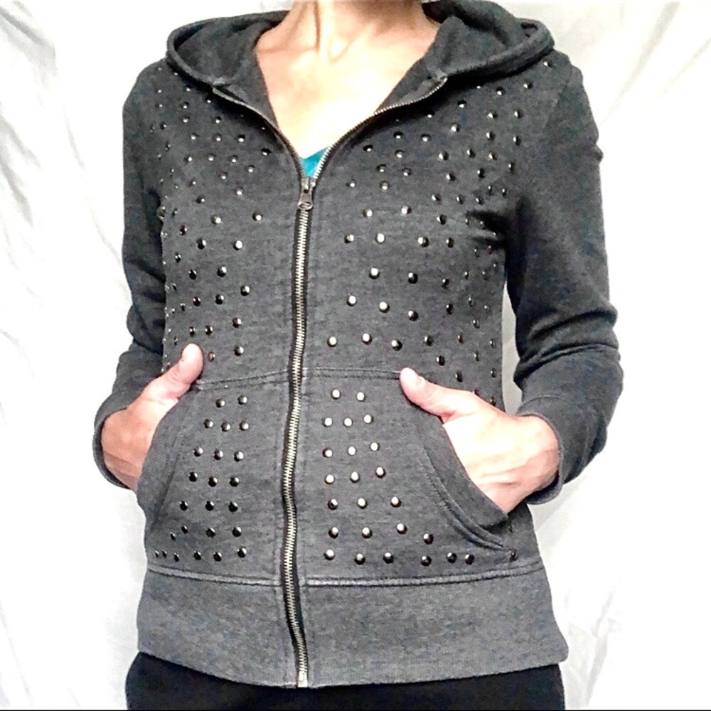 Hot Topic Grey Studded Hoodie XS - Picture 8 of 10